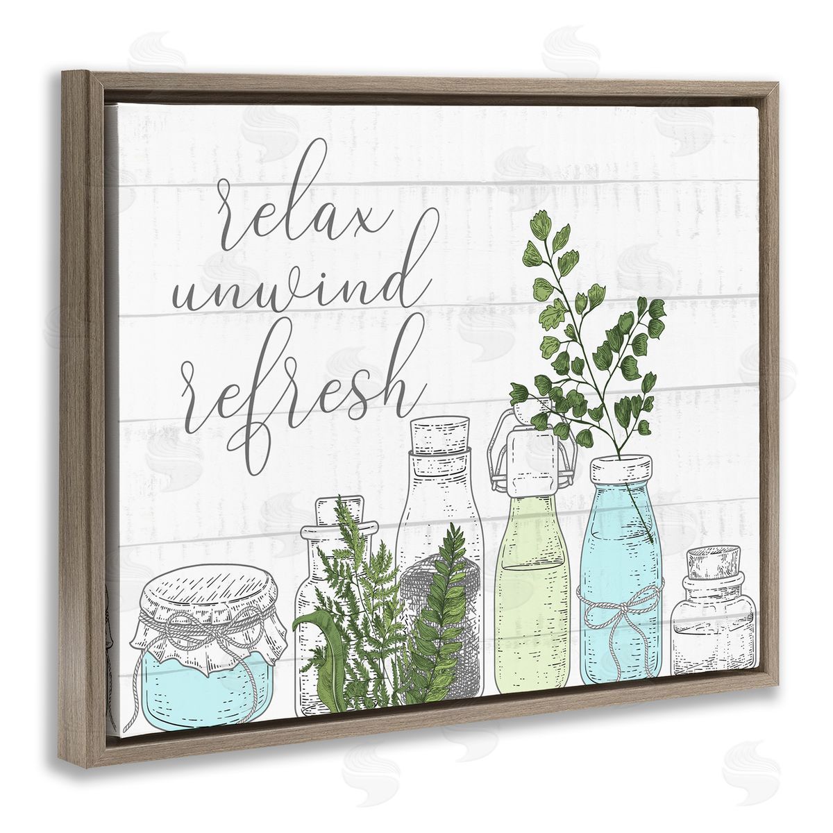 Kim Allen Relax Unwind Refresh Country Herbs Botanicals Jars  Brown Floating Frame Canvas Wall Art Print