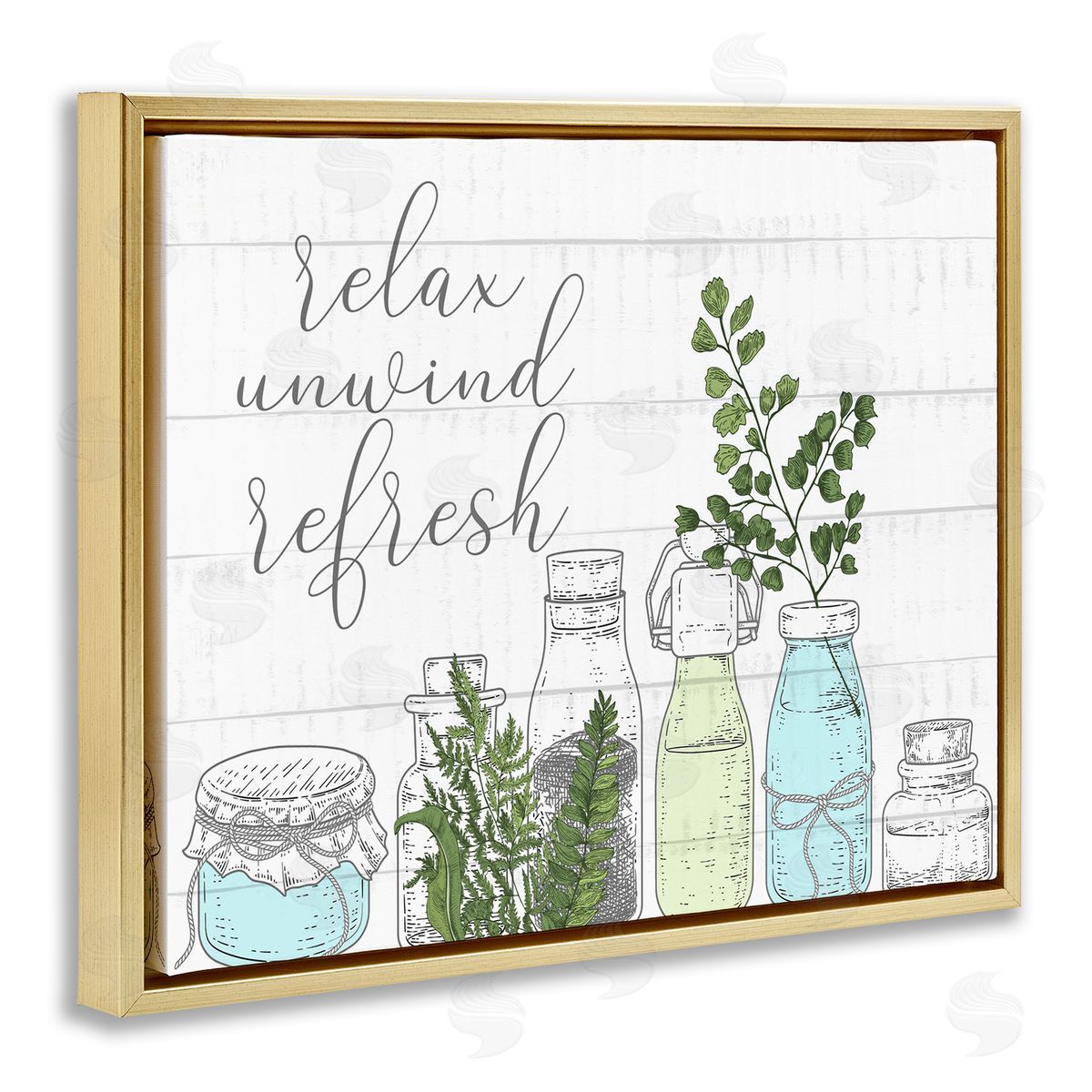 Kim Allen Relax Unwind Refresh Country Herbs Botanicals Jars  Gold Floating Frame Canvas Wall Art Print