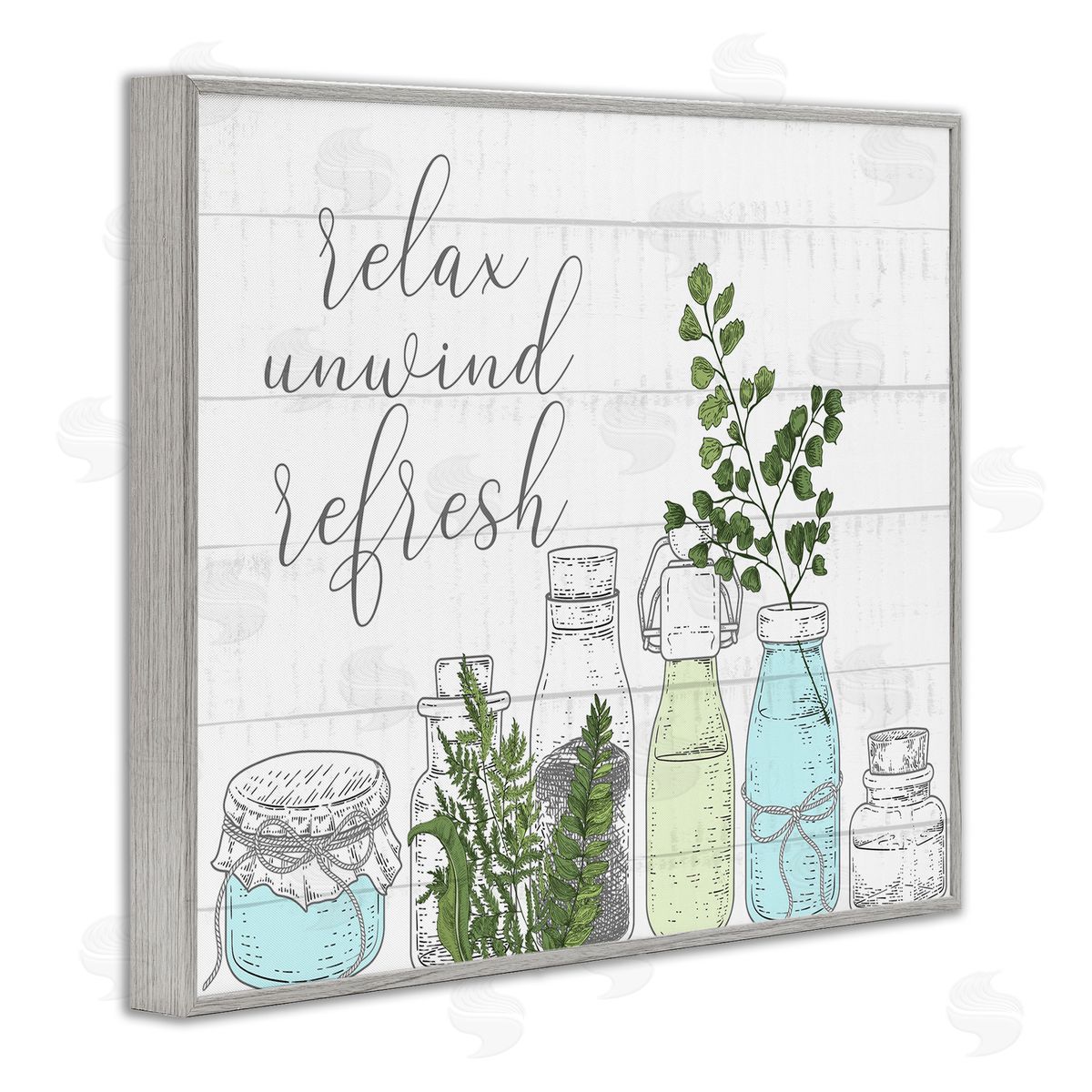 Kim Allen Relax Unwind Refresh Country Herbs Botanicals Jars  Gray Framed Giclee Wall Art Print