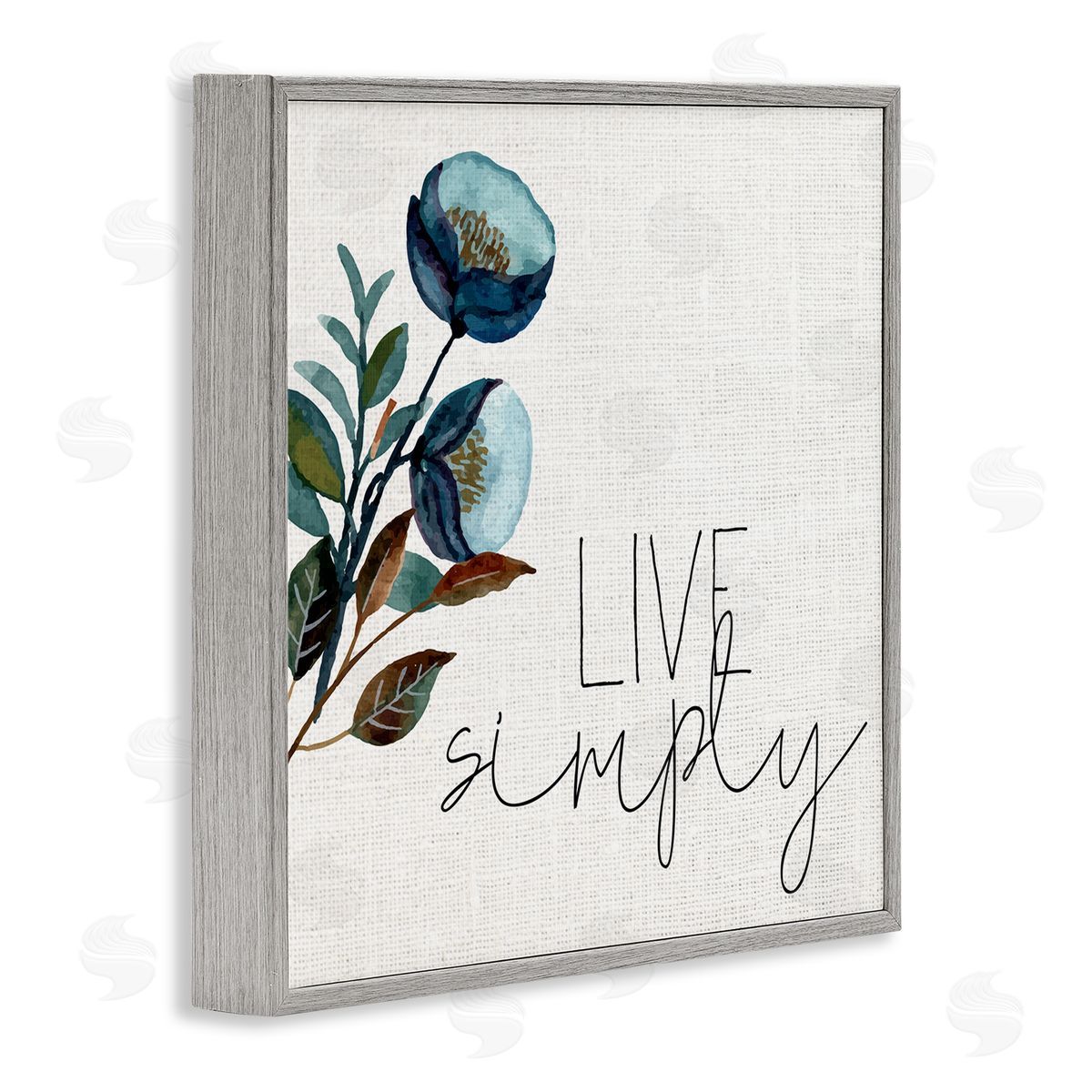 Kim Allen Live Simply Calligraphy Phrase Blue Flower Botanicals  Gray Framed Glicee Wall Art Print