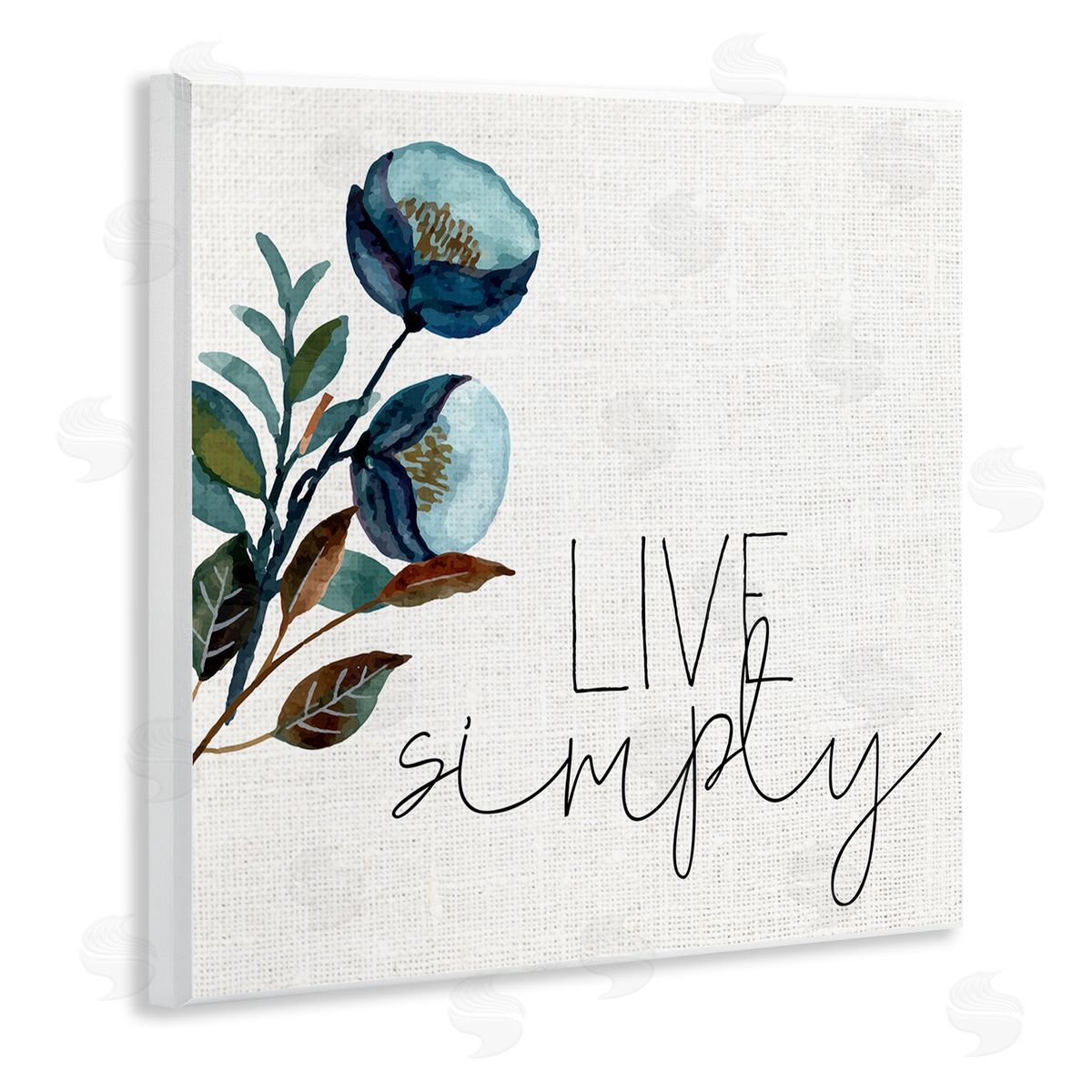 Kim Allen Live Simply Calligraphy Phrase Blue Flower Botanicals  Wooden Wall Plaque Art Print