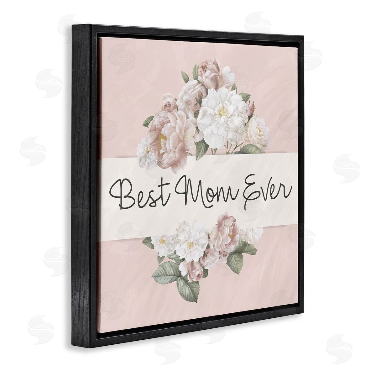 Kim Allen Best Mom Ever Delicate Flower Bouquet Text Quote  Black Floating Frame Canvas Wall Art Print