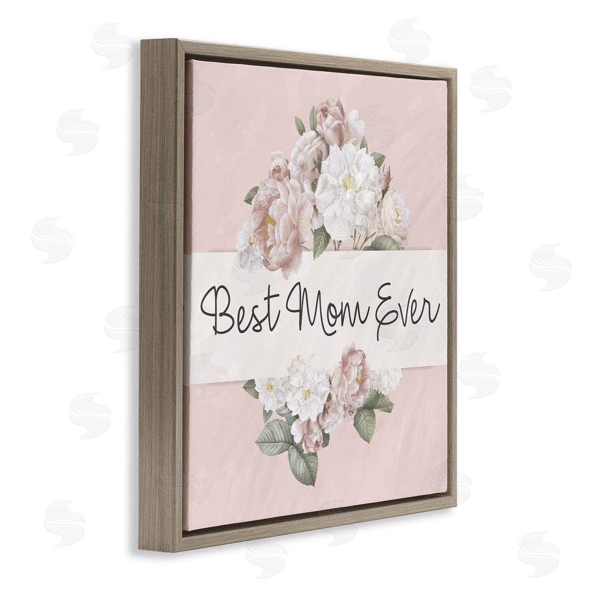 Kim Allen Best Mom Ever Delicate Flower Bouquet Text Quote  Brown Floating Frame Canvas Wall Art Print