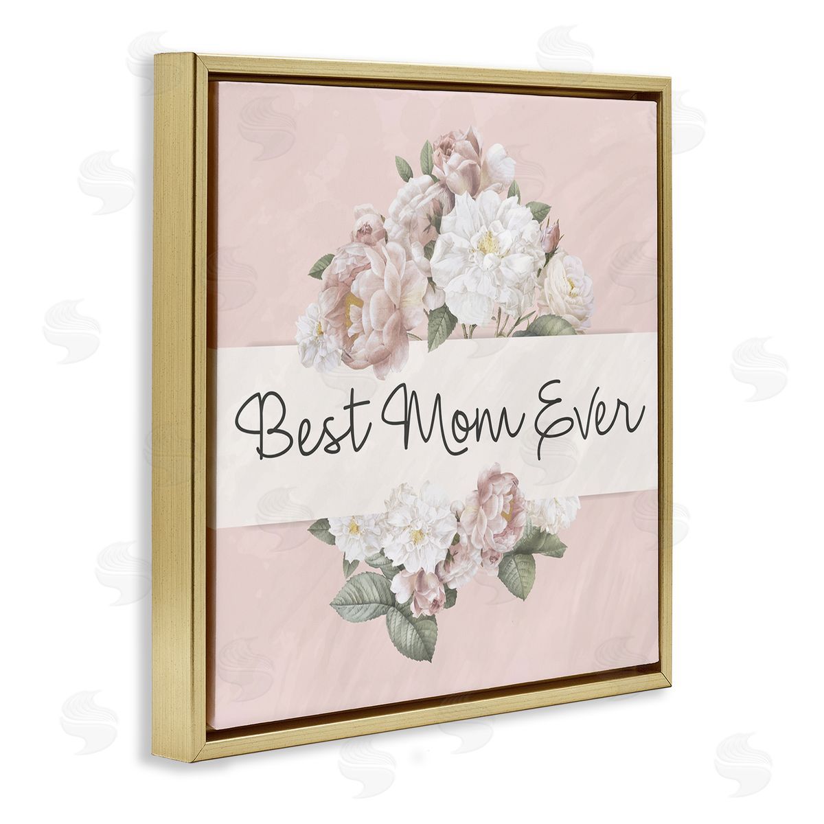 Kim Allen Best Mom Ever Delicate Flower Bouquet Text Quote  Gold Floating Frame Canvas Wall Art Print