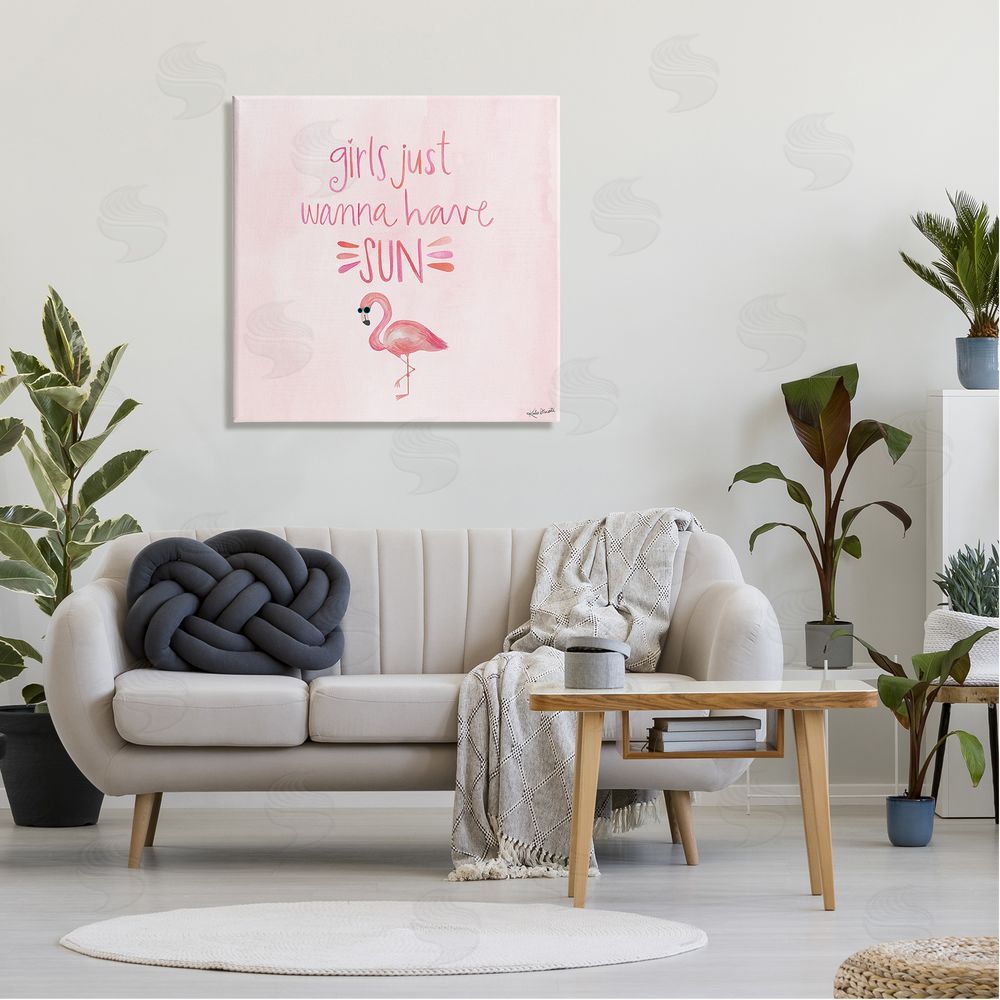 Katie Doucette Girls Just Wanna Have Sun Tropical Summer Phrase  Canvas Wall Art in Room