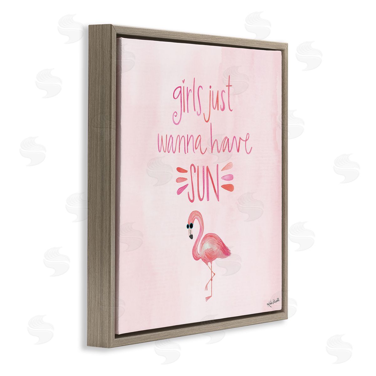 Katie Doucette Girls Just Wanna Have Sun Tropical Summer Phrase  Brown Floating Frame Canvas Wall Art Print