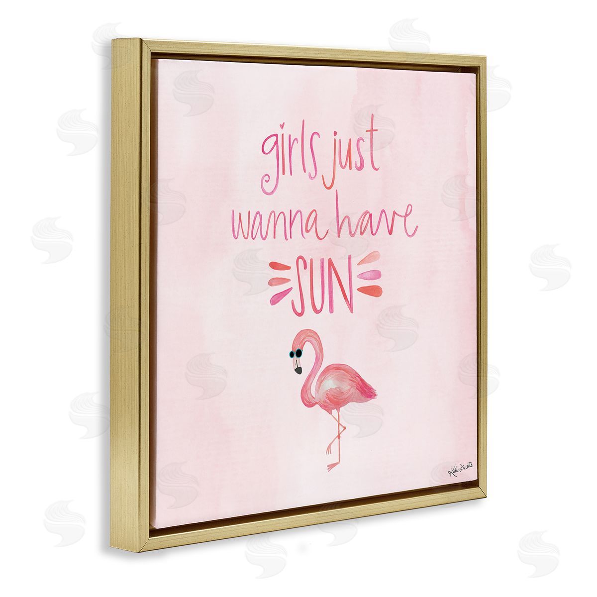 Katie Doucette Girls Just Wanna Have Sun Tropical Summer Phrase  Gold Floating Frame Canvas Wall Art Print