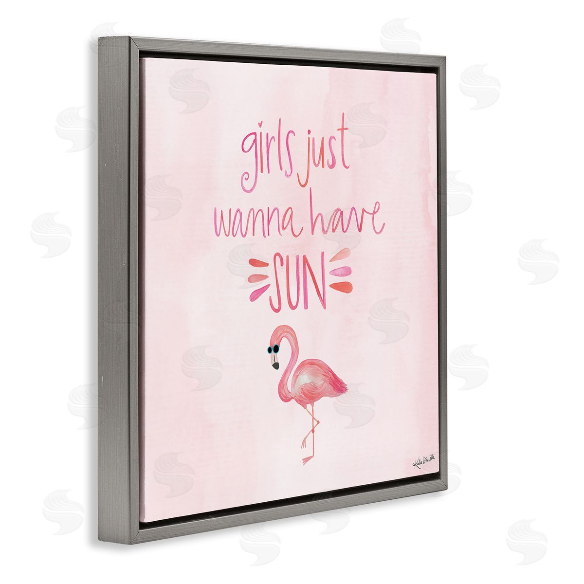 Katie Doucette Girls Just Wanna Have Sun Tropical Summer Phrase  Gray Floating Frame Canvas Wall Art Print