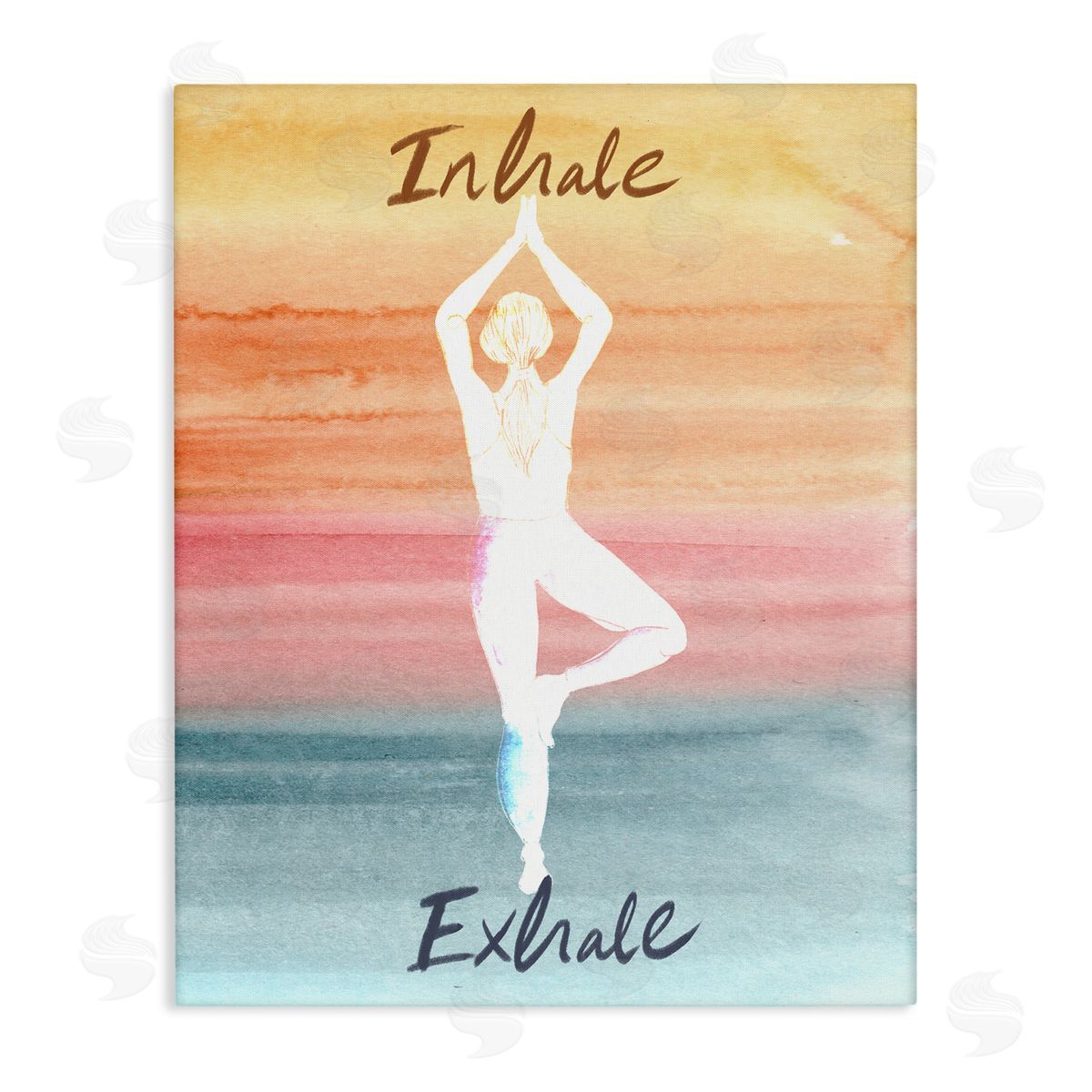 Kate Eldridge Inhale Exhale Soothing Yoga Pose Watercolor Effect  Stretched Canvas Wall Art Print