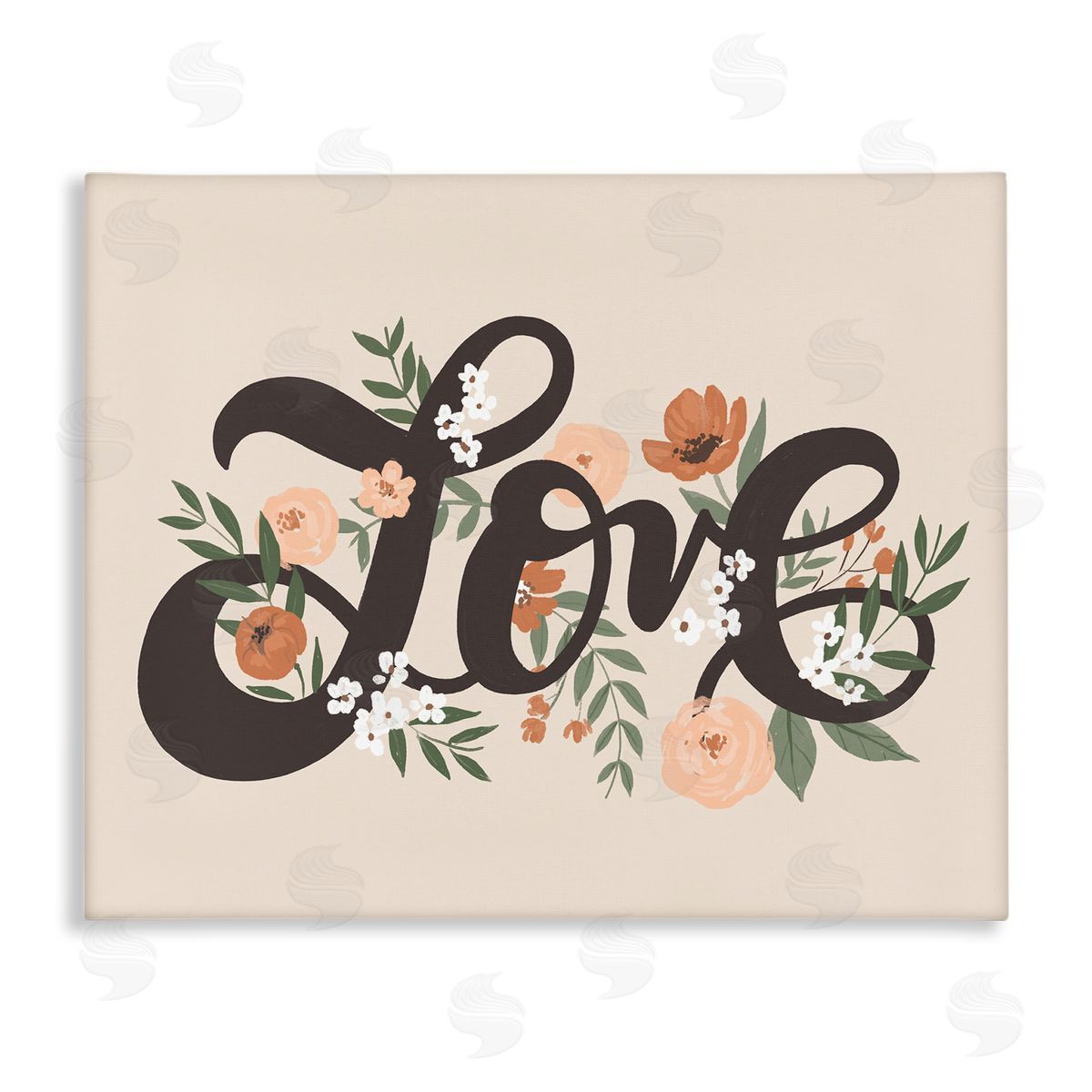 Loni Harris Vintage Love Word Botanical Flowers Weaving  Stretched Canvas Wall Art Print