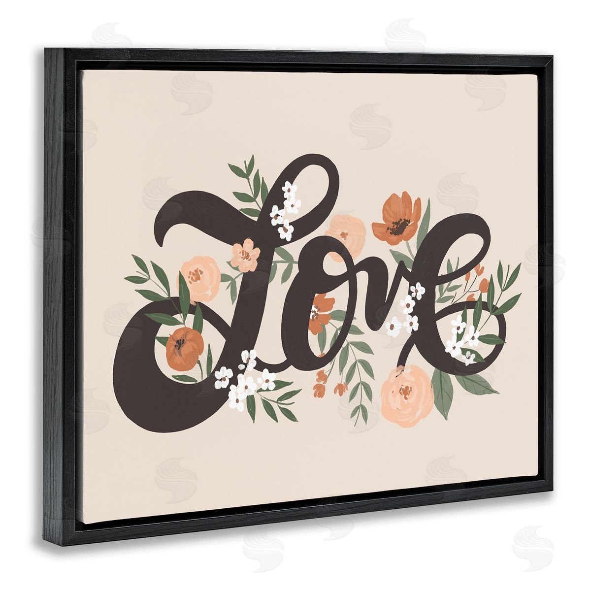 Loni Harris Vintage Love Word Botanical Flowers Weaving  Black Floating Frame Canvas Wall Art Print