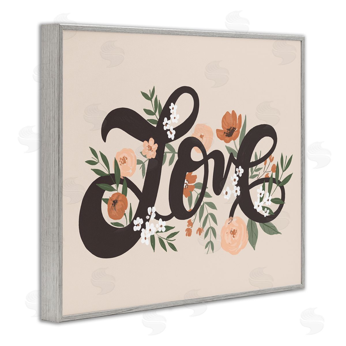 Loni Harris Vintage Love Word Botanical Flowers Weaving  Gray Framed Giclee Wall Art Print