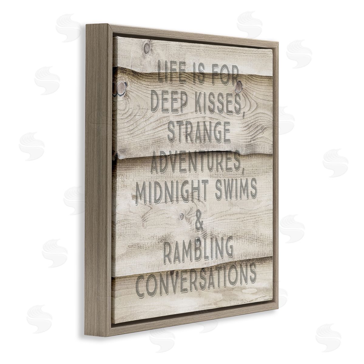 Amy Brinkman Romantic Motivational Typography Phrase Rustic Grain Design  Brown Floating Frame Canvas Wall Art Print