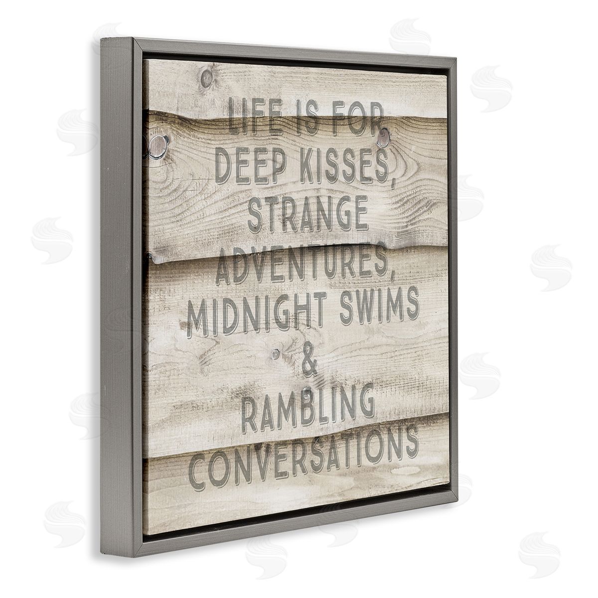 Amy Brinkman Romantic Motivational Typography Phrase Rustic Grain Design  Gray Floating Frame Canvas Wall Art Print