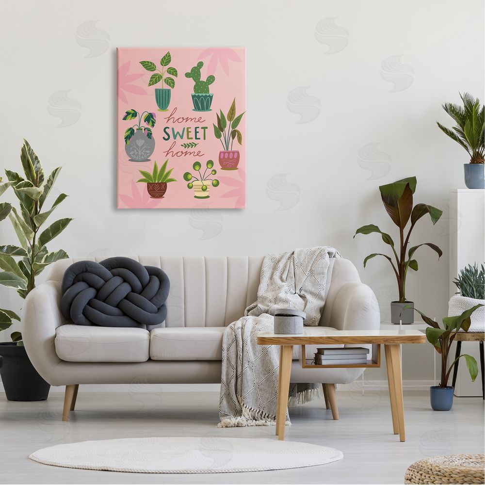 Louise Allens Home Sweet Home Charming Potted House Plants  Canvas Wall Art Print in Room