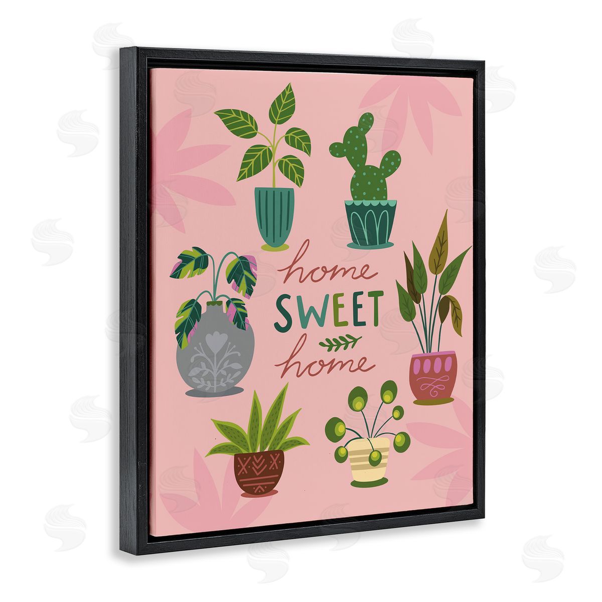 Louise Allens Home Sweet Home Charming Potted House Plants  Black Floating Frame Canvas Wall Art Print