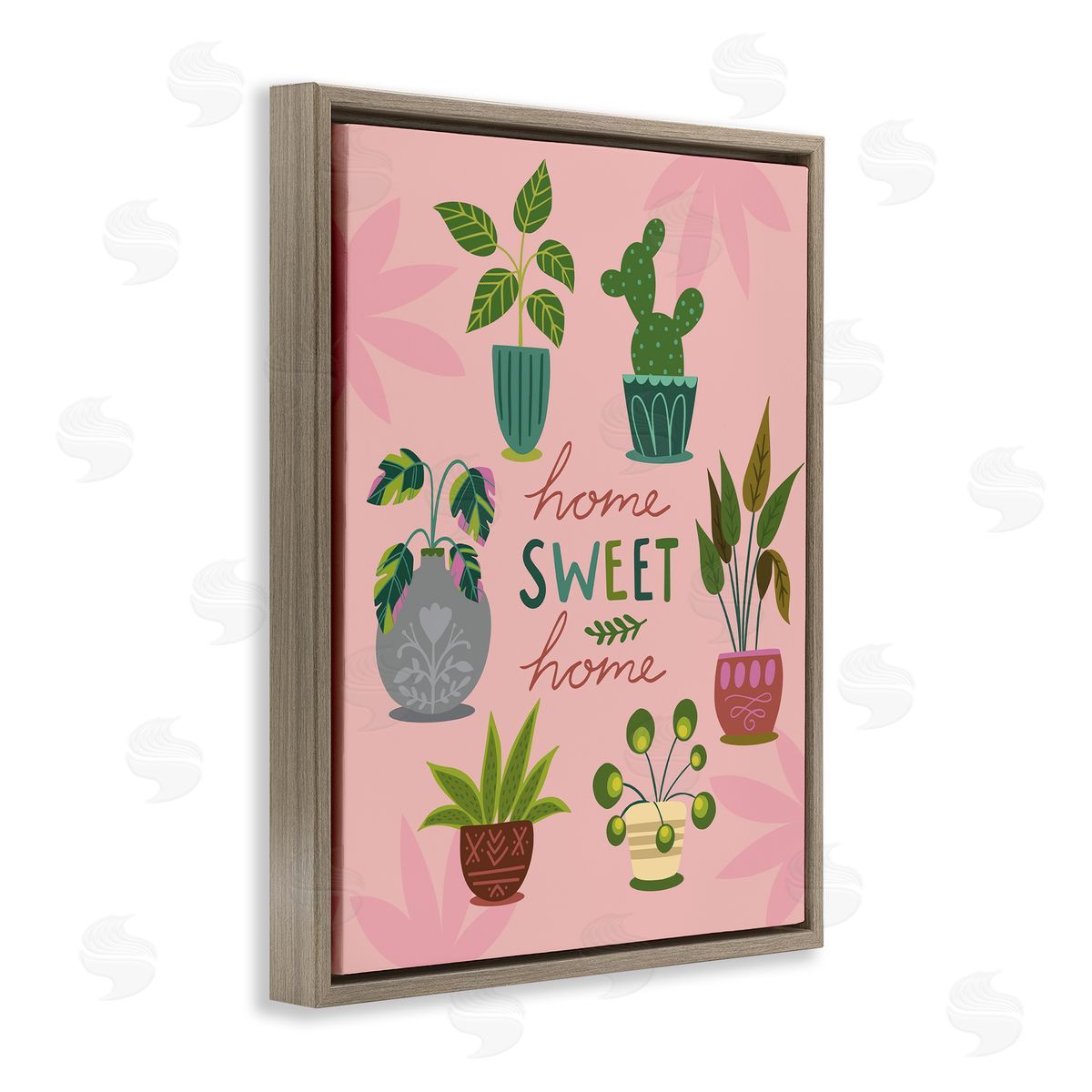Louise Allens Home Sweet Home Charming Potted House Plants  Brown Floating Frame Canvas Wall Art Print