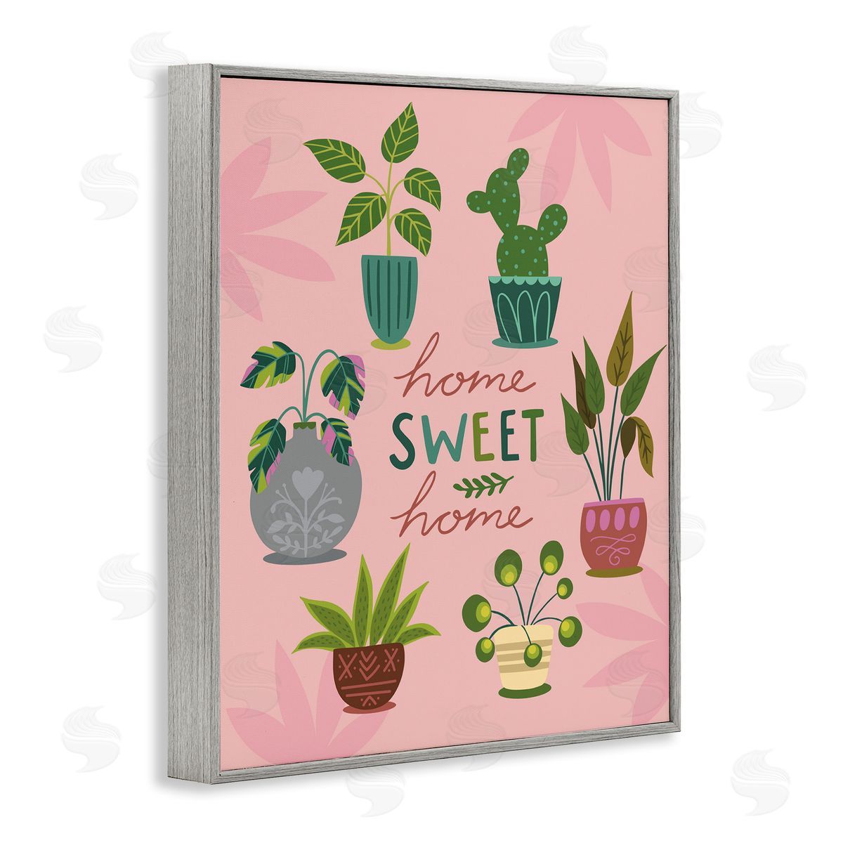 Louise Allens Home Sweet Home Charming Potted House Plants  Gray Framed Giclee Wall Art Print