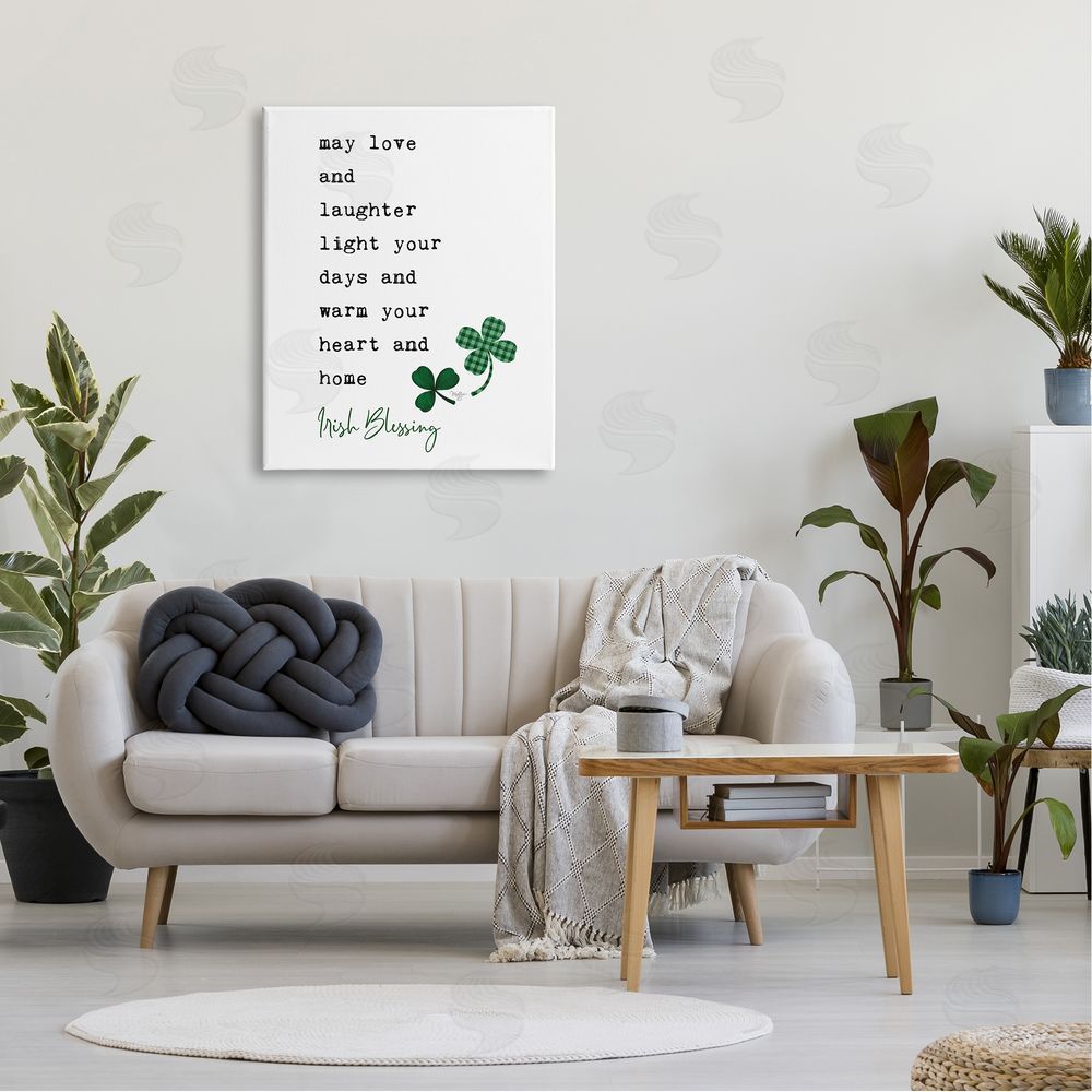 Mollie B. Heart & Home Touching Irish Blessing Clover Canvas Wall Art Print in Room
