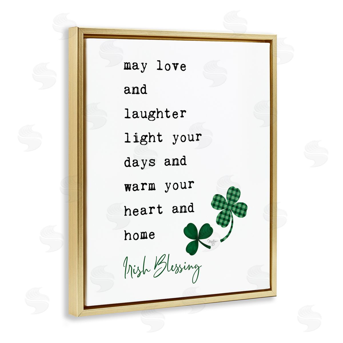 Mollie B. Heart & Home Touching Irish Blessing Clover Gold Floating Frame Canvas Wall Art Print