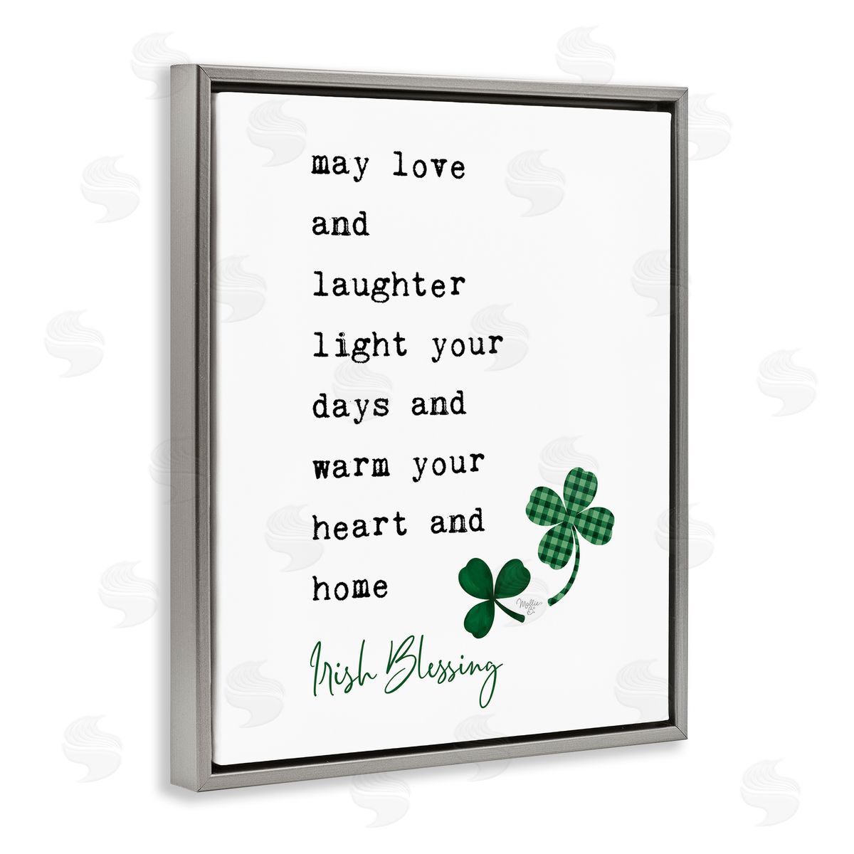 Mollie B. Heart & Home Touching Irish Blessing Clover Gray Floating Frame Canvas Wall Art Print