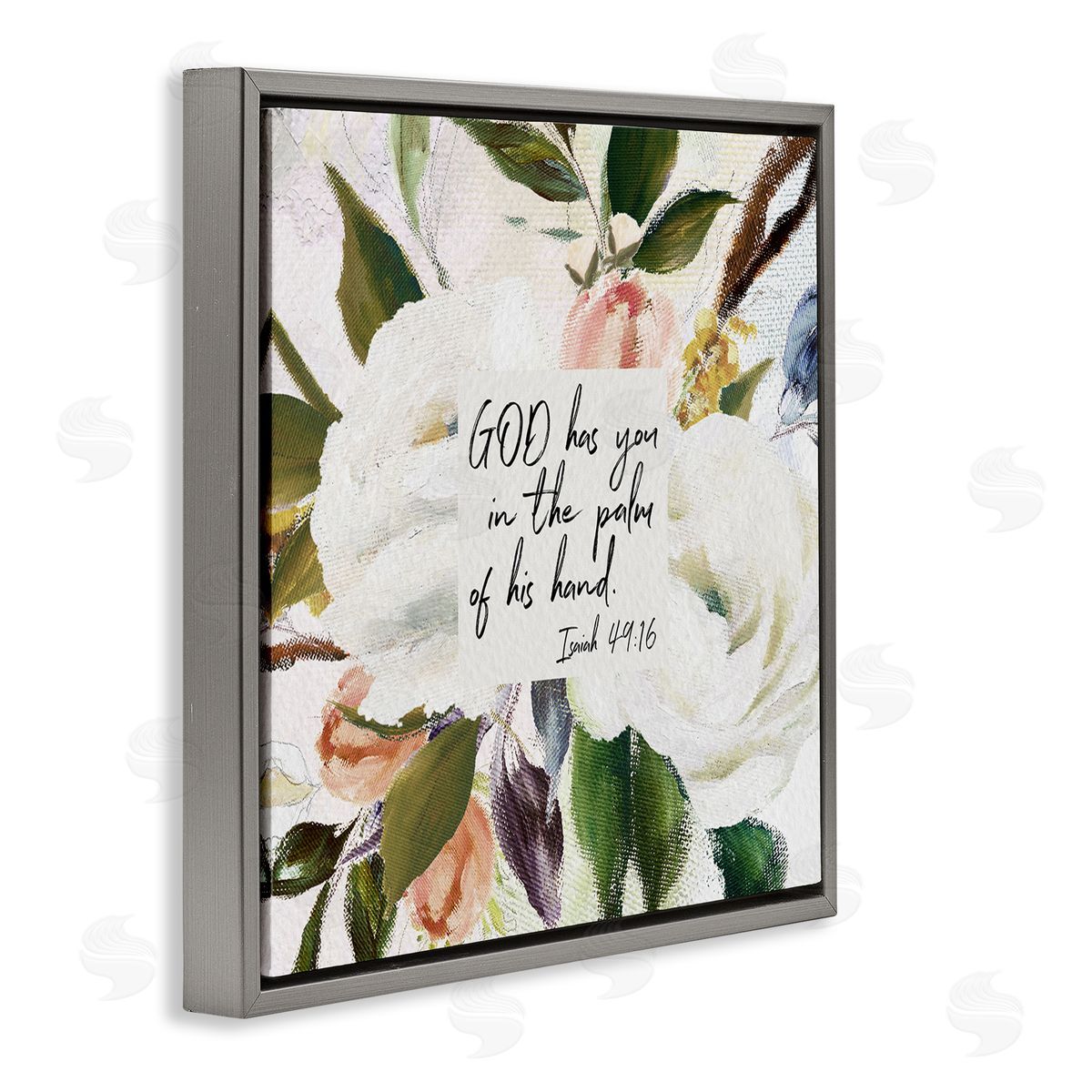 Amy Brinkman Palm Of His Hand Religious Calligraphy Traditional Blossom Gray Floating Frame Canvas Wall Art Print