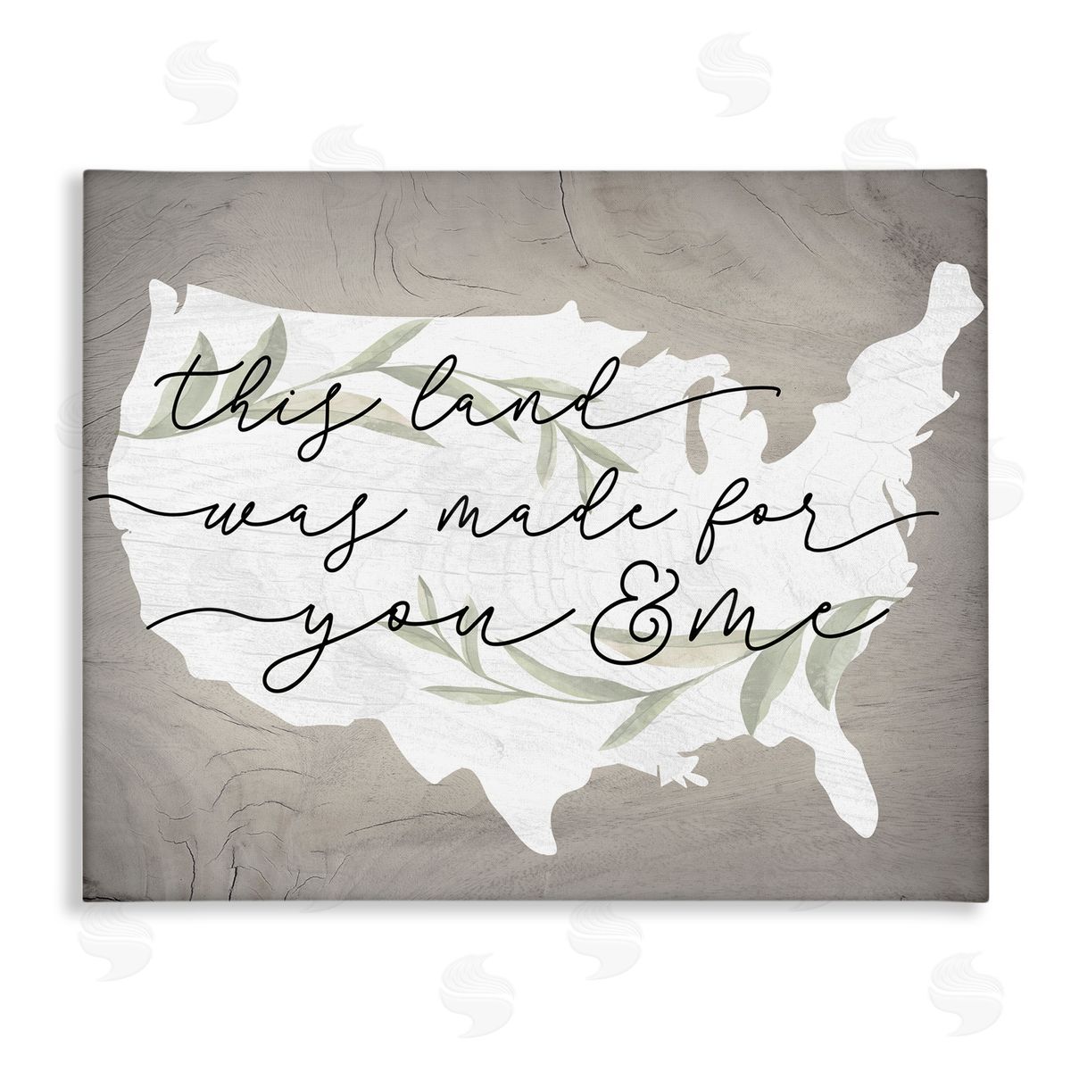 Stupell Studio Rustic Americana Cursive Typography Quote USA Map  Stretched Canvas Wall Art Print