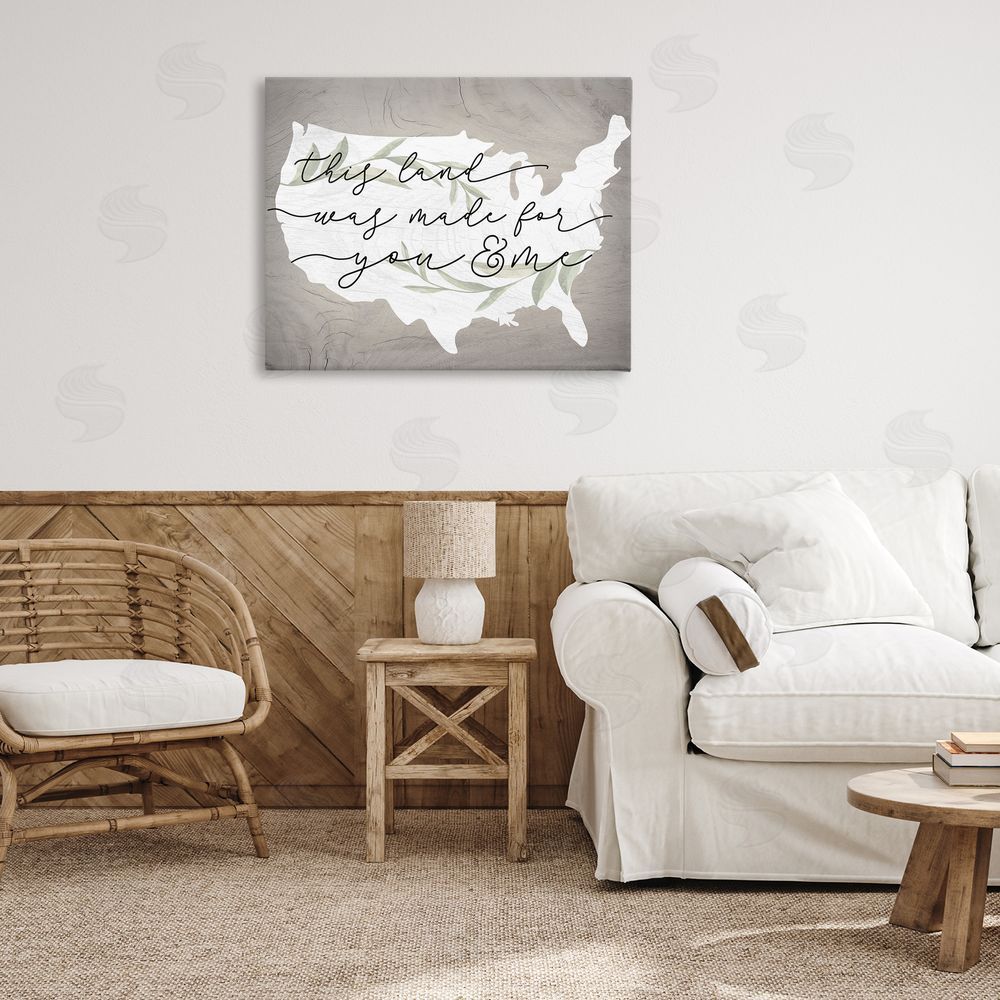 Stupell Studio Rustic Americana Cursive Typography Quote USA Map  Canvas Wall Art Print in Room