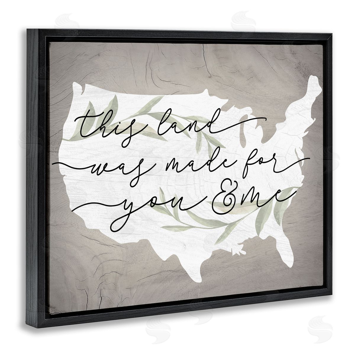 Stupell Studio Rustic Americana Cursive Typography Quote USA Map  Black Floating Frame Canvas Wall Art Print