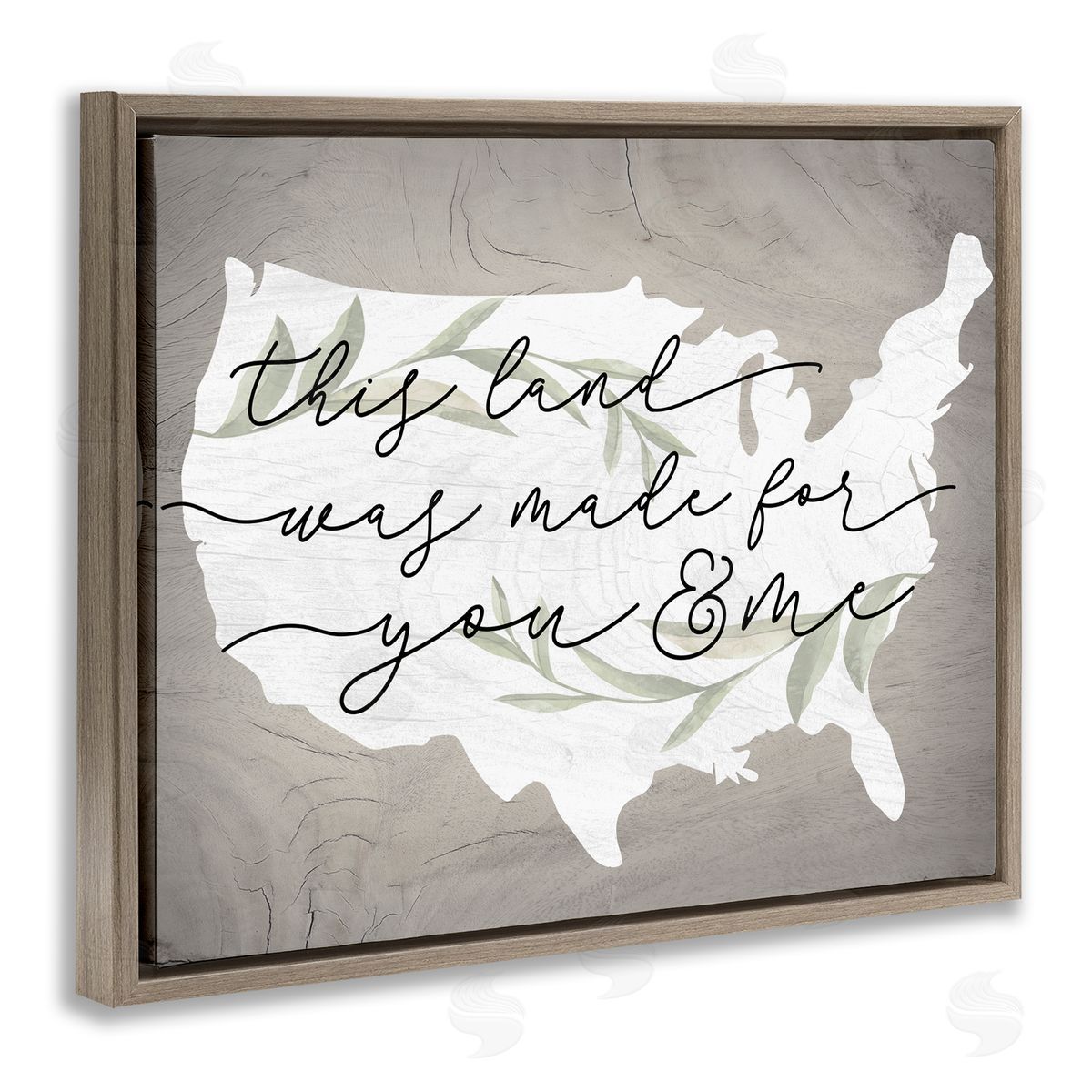 Stupell Studio Rustic Americana Cursive Typography Quote USA Map  Brown Floating Frame Canvas Wall Art Print