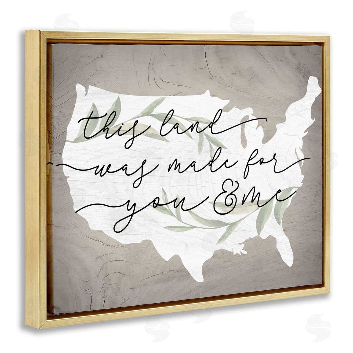 Stupell Studio Rustic Americana Cursive Typography Quote USA Map  Gold Floating Frame Canvas Wall Art Print