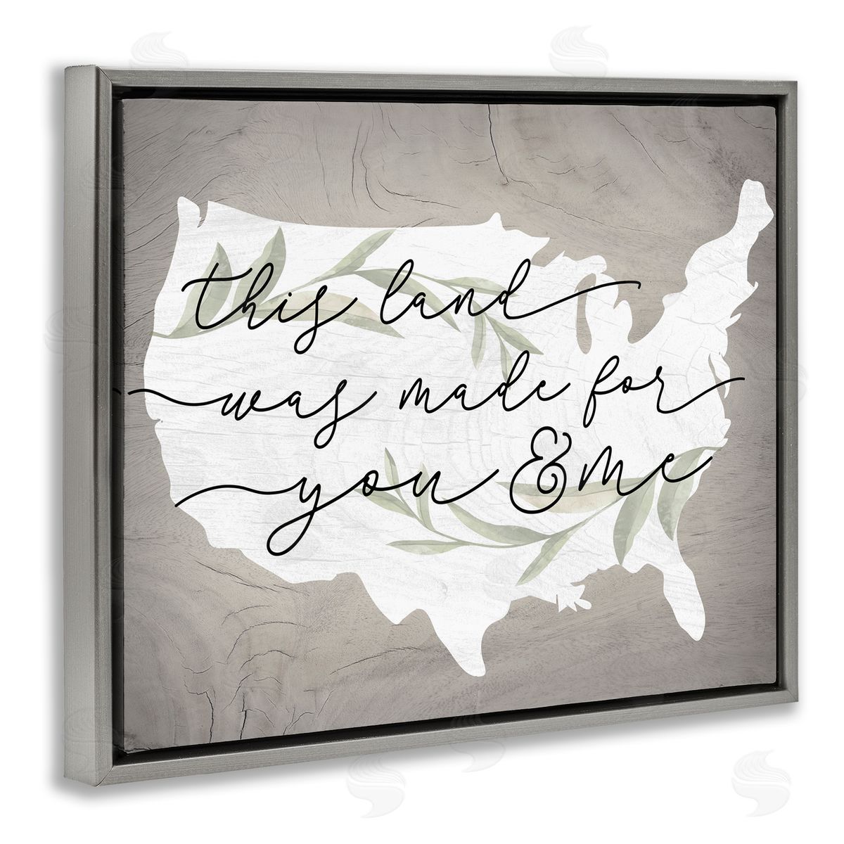 Stupell Studio Rustic Americana Cursive Typography Quote USA Map  Gray Floating Frame Canvas Wall Art Print