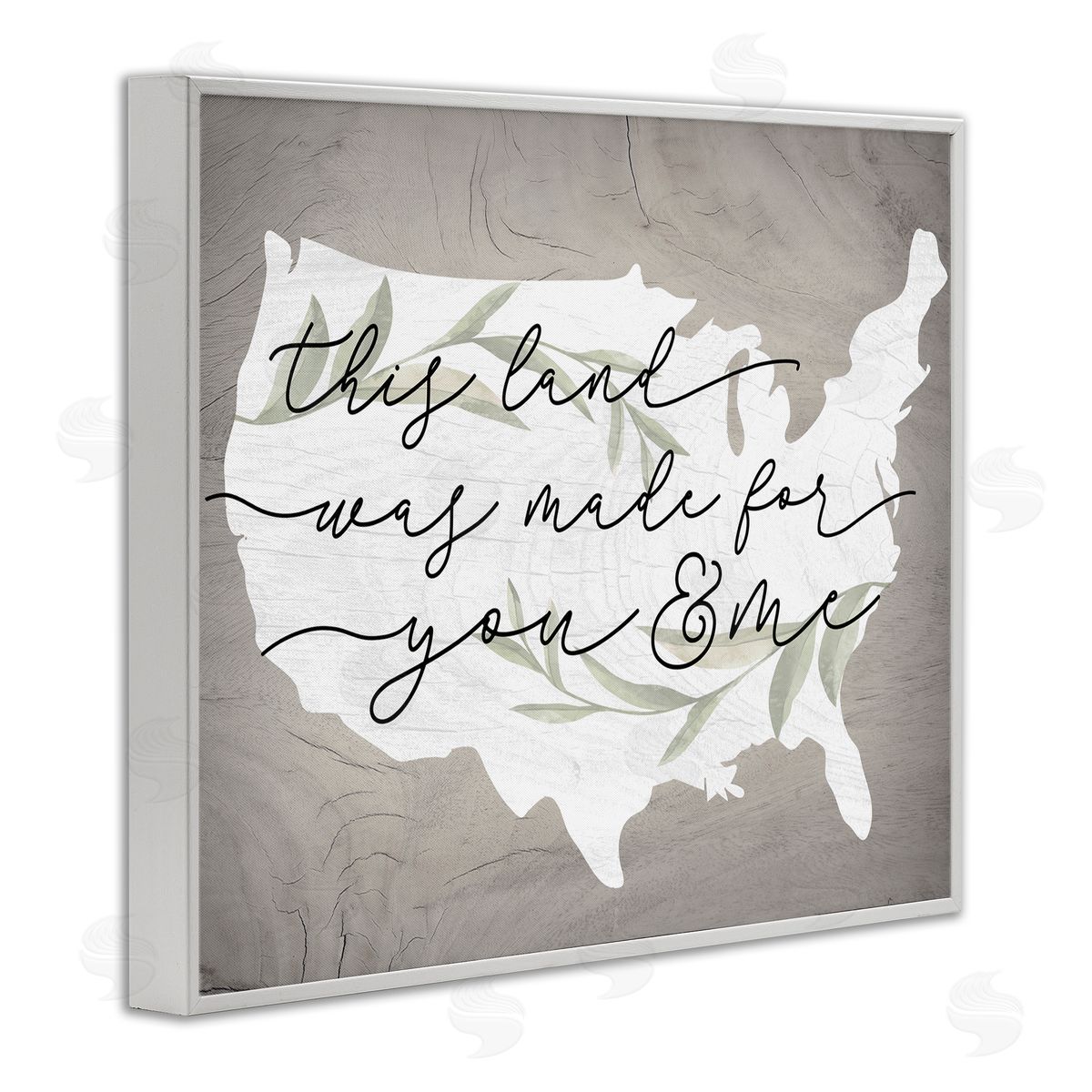 Stupell Studio Rustic Americana Cursive Typography Quote USA Map  White Framed Giclee Wall Art Print