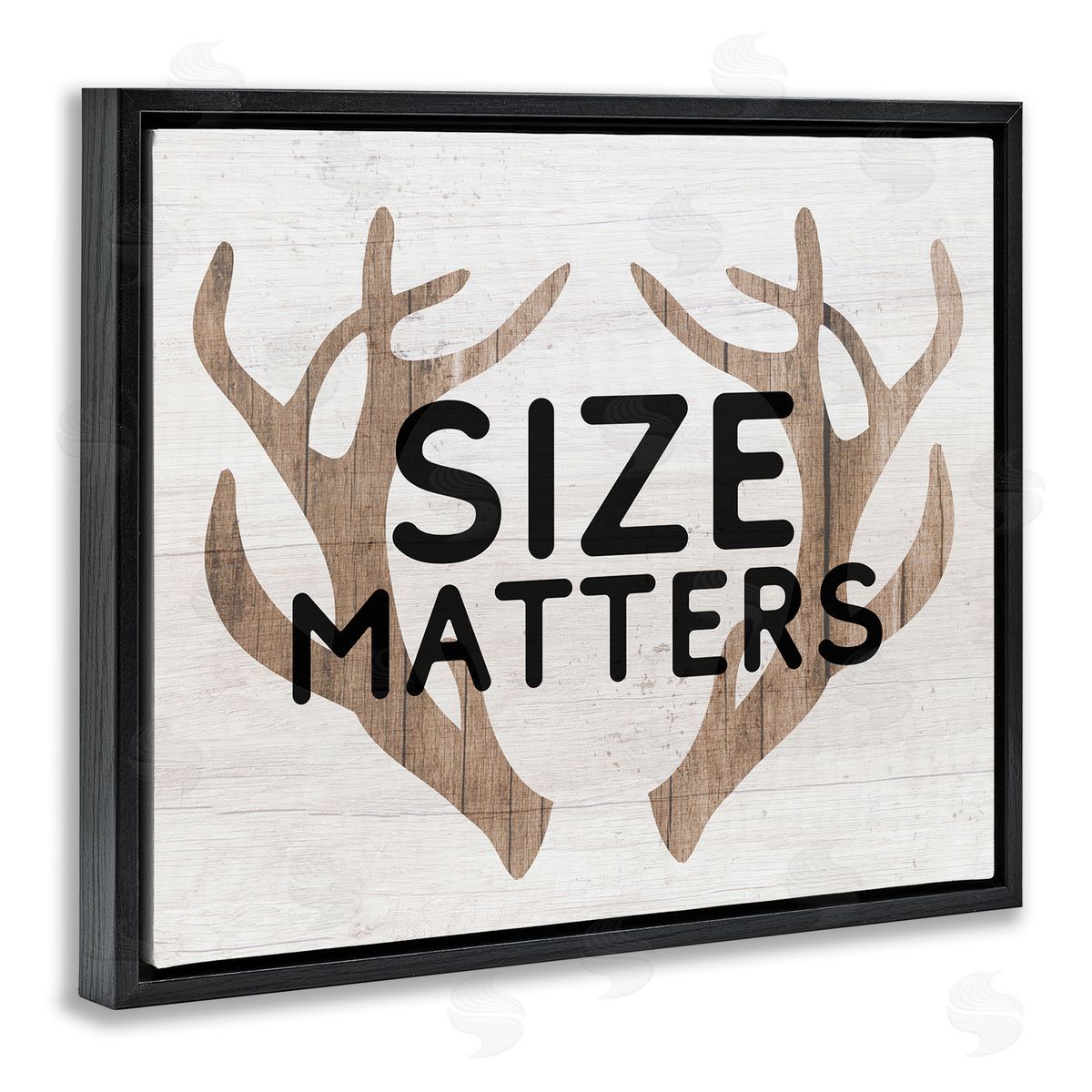 Stupell Studio Size Matters Funny Antlers Rustic Camping Typography  Black Floating Frame Canvas Wall Art Print