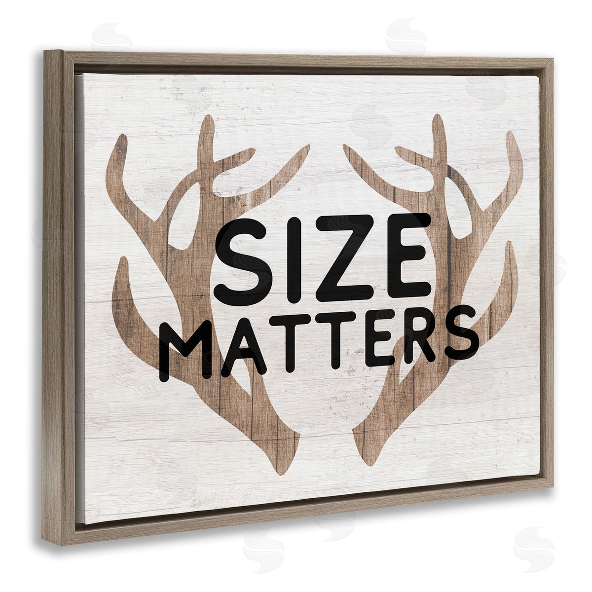 Stupell Studio Size Matters Funny Antlers Rustic Camping Typography  Brown Floating Frame Canvas Wall Art Print