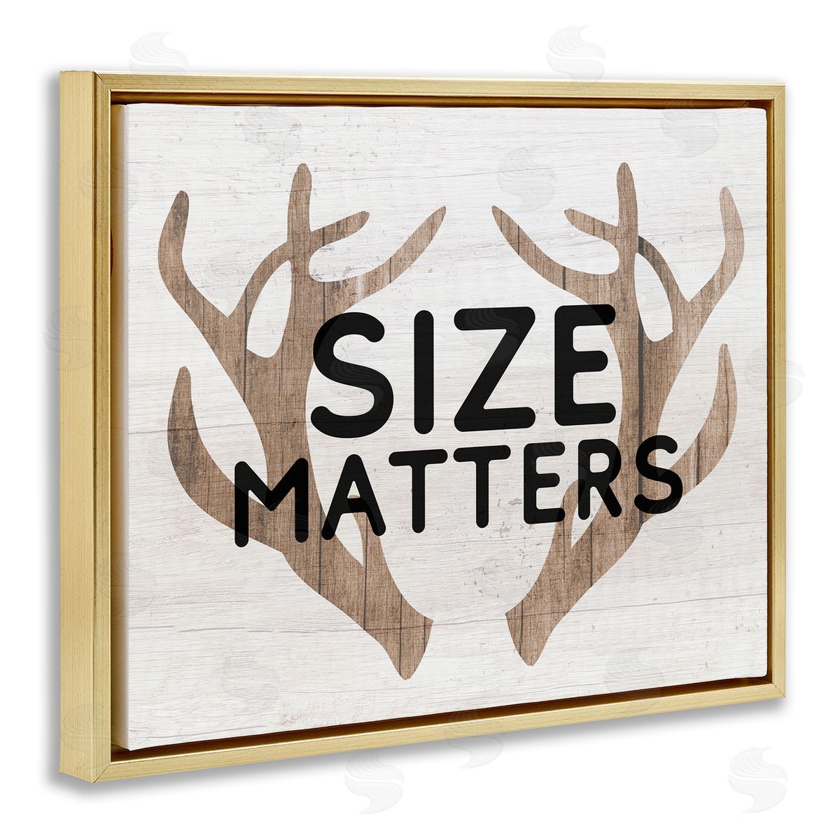 Stupell Studio Size Matters Funny Antlers Rustic Camping Typography  Gold Floating Frame Canvas Wall Art Print