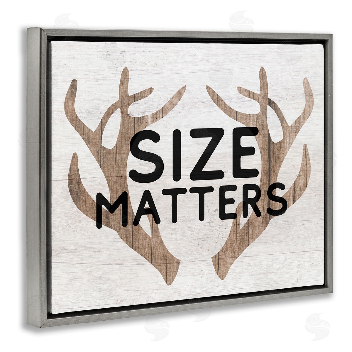Stupell Studio Size Matters Funny Antlers Rustic Camping Typography  Gray Floating Frame Canvas Wall Art Print