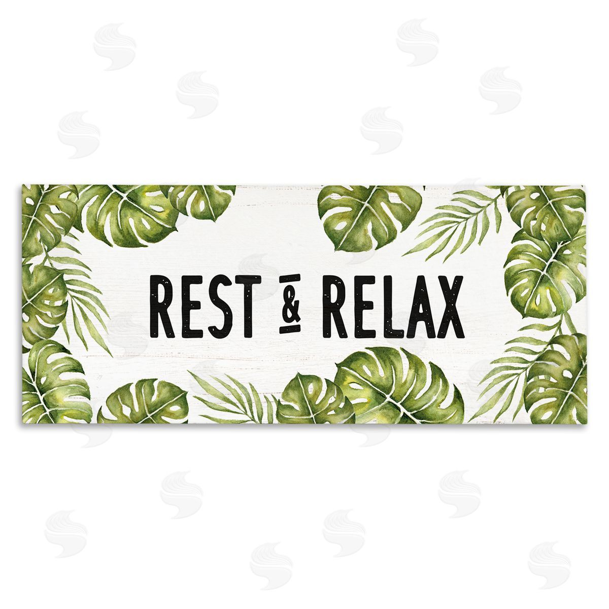 Stupell Studio Rest & Relax Tropical Monstera Plants Leaves Typography 