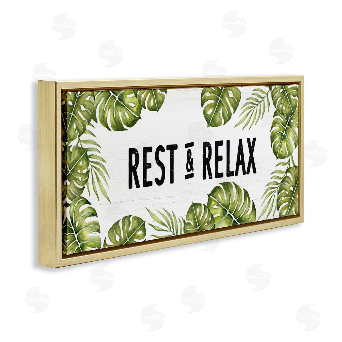 Stupell Studio Rest & Relax Tropical Monstera Plants Leaves Typography 
