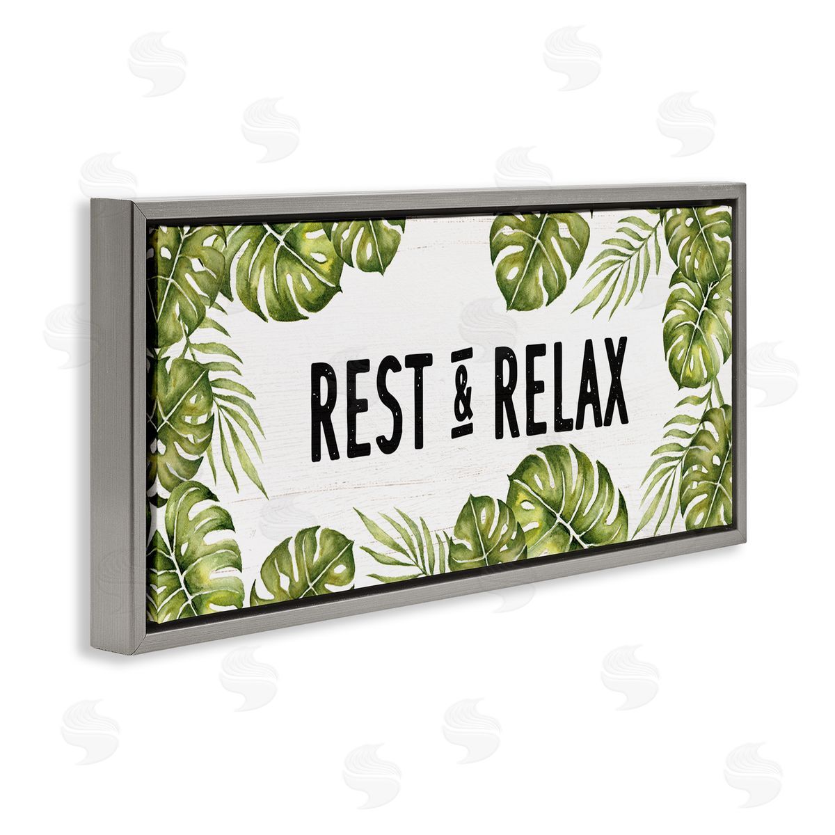 Stupell Studio Rest & Relax Tropical Monstera Plants Leaves Typography 