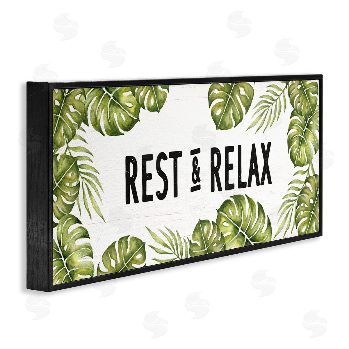 Stupell Studio Rest & Relax Tropical Monstera Plants Leaves Typography 