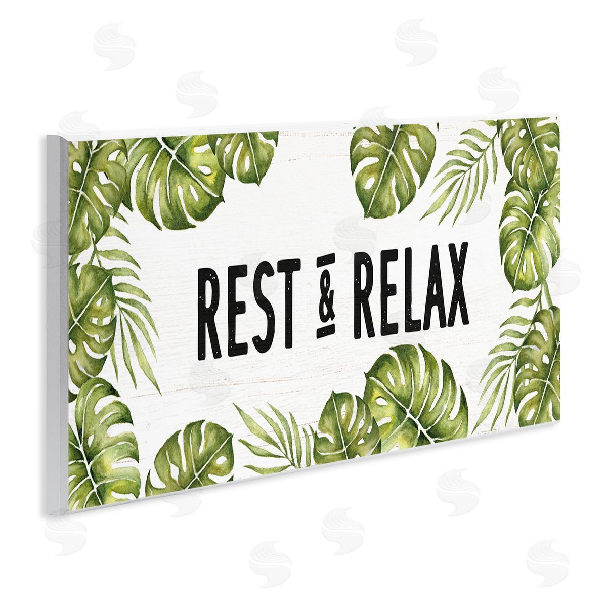 Stupell Studio Rest & Relax Tropical Monstera Plants Leaves Typography 
