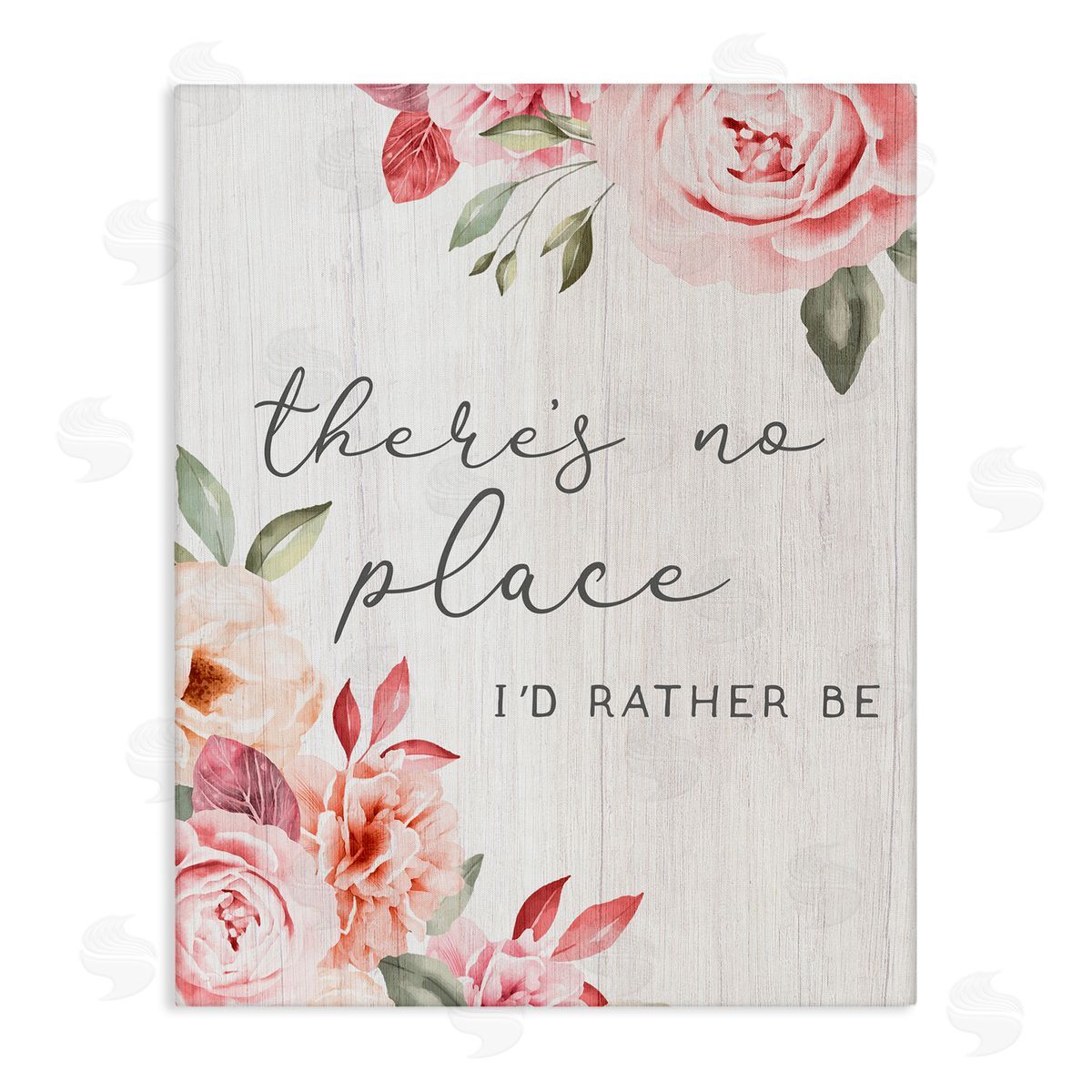 Stupell Studio No Place I'd Rather Be Phrase Pink Cottage Florals  Stretched Canvas Wall Art Print