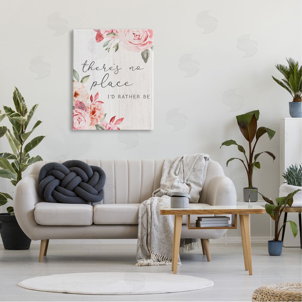 Stupell Studio No Place I'd Rather Be Phrase Pink Cottage Florals  Canvas Wall Art Print in Room