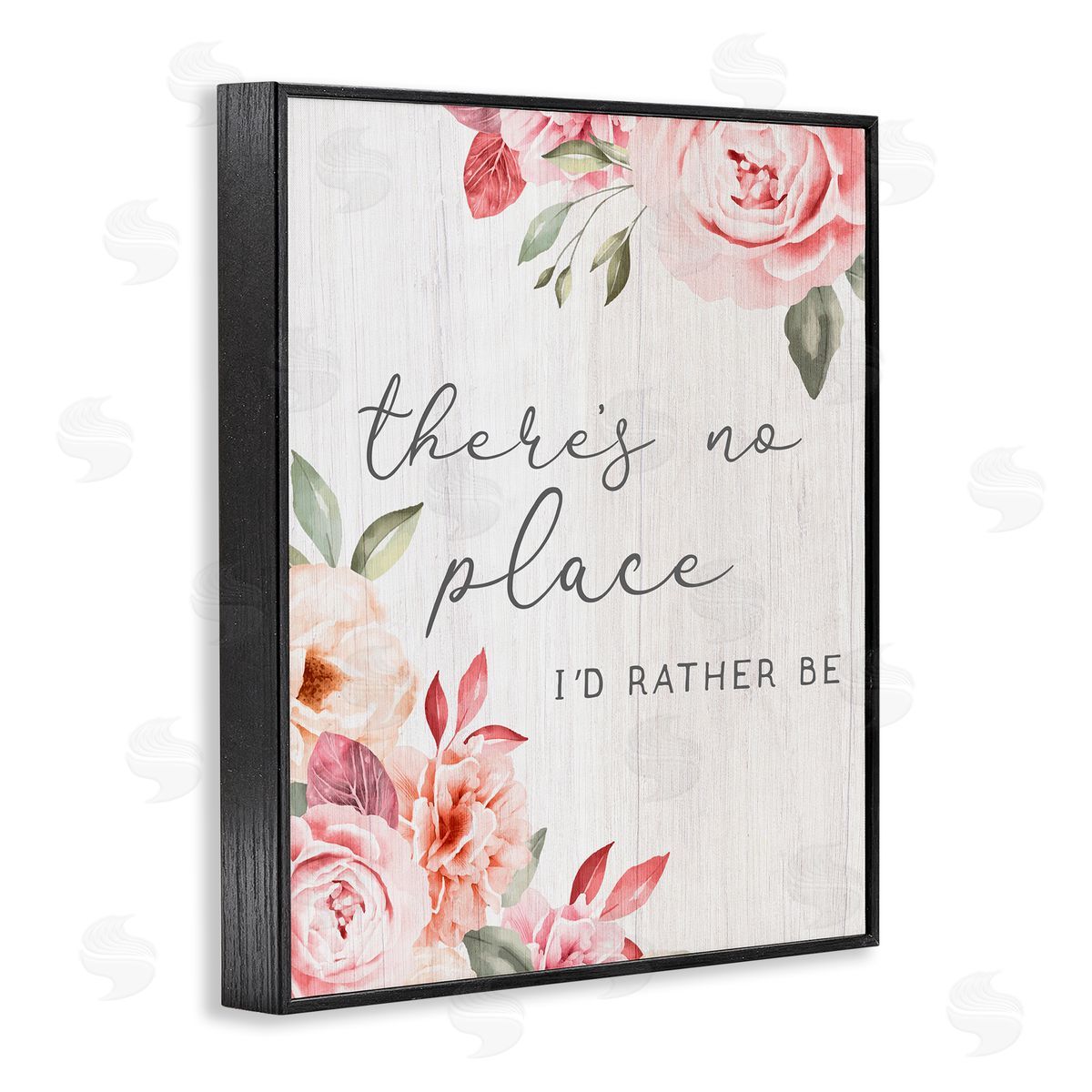 Stupell Studio No Place I'd Rather Be Phrase Pink Cottage Florals  Black Framed Giclee Wall Art Print