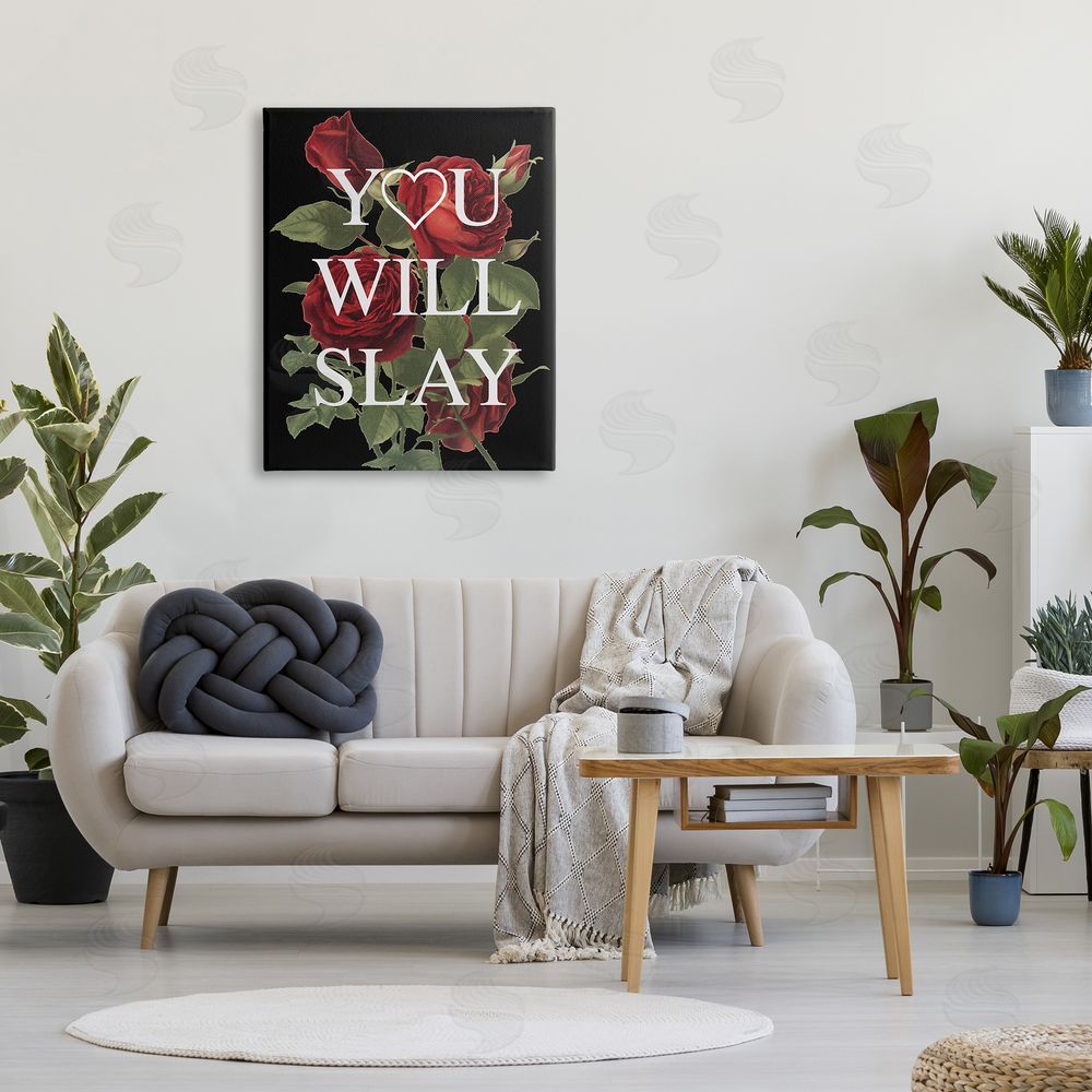 Stupell Studio You Will Slay Chic Red Roses Glam Phrase  Canvas Wall Art Print in Room
