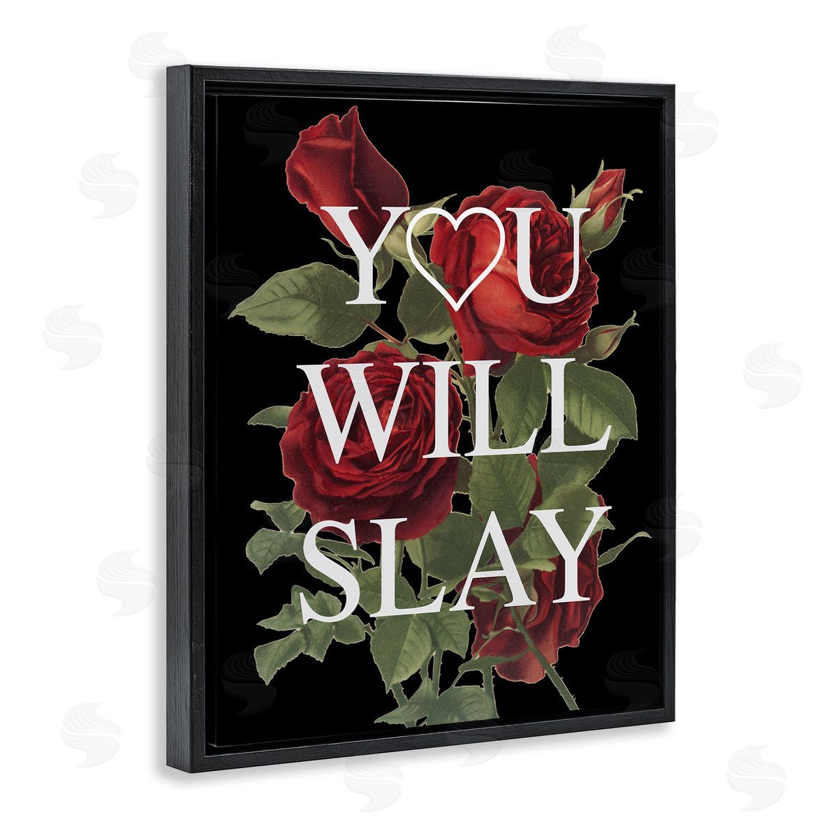 Stupell Studio You Will Slay Chic Red Roses Glam Phrase  Black Floating Frame Canvas Wall Art Print