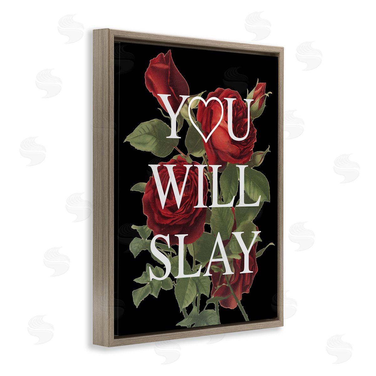 Stupell Studio You Will Slay Chic Red Roses Glam Phrase  Brown Floating Frame Canvas Wall Art Print
