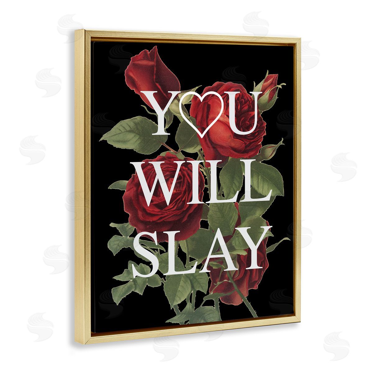 Stupell Studio You Will Slay Chic Red Roses Glam Phrase  Gold Floating Frame Canvas Wall Art Print
