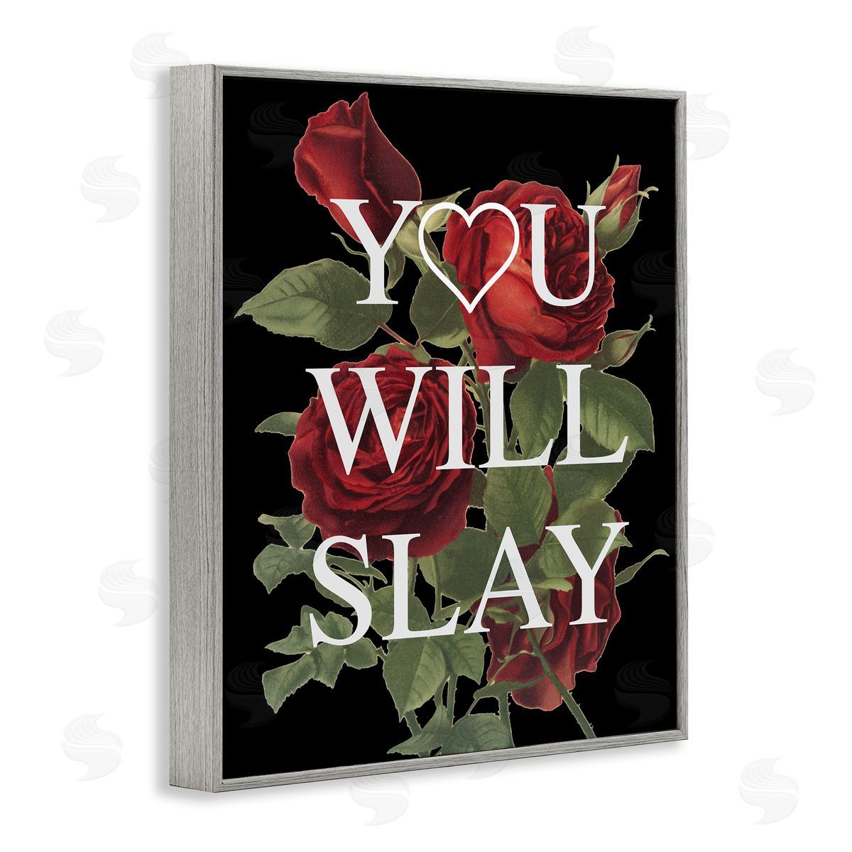 Stupell Studio You Will Slay Chic Red Roses Glam Phrase  Gray Framed Giclee Wall Art Print
